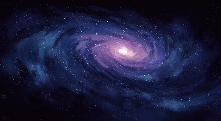 Obraz premium Artistic rendering of a spiral galaxy. Center glows. Swirls of purple, blue, and white