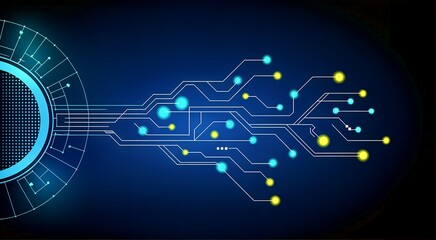 Abstract technology background with circuit board and glowing blue elements