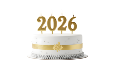 2026 Celebration Cake with Candles on Black Background