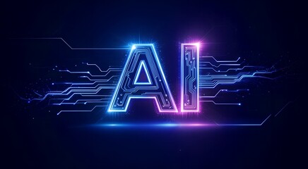 Artificial intelligence concept with glowing ai letters and circuit board lines