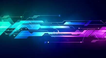 Abstract technology background with various technological elements and neon light