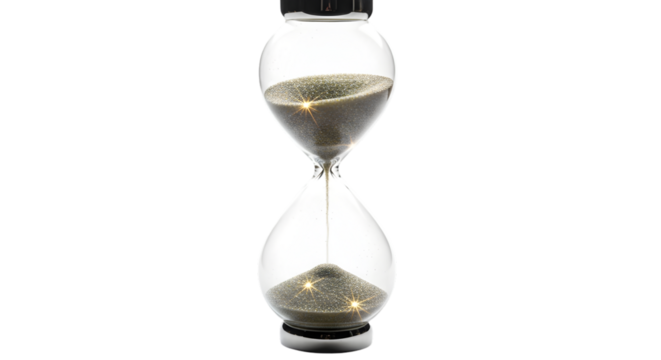 Hourglass with Sparkling Sand on Black Background