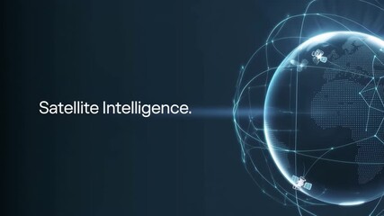 Global Network Intelligence: A luminous globe is interconnected by a complex web of satellites, underscoring global network intelligence and the power of advanced communications. - Powered by Adobe