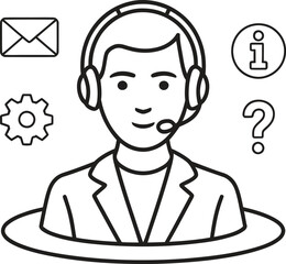 Customer service representative with headset and support icons