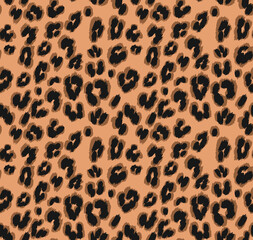 Classic leopard print seamless pattern. Wild animal fur texture on a brown background. Trendy cheetah skin illustration for fashion fabric, textile print, or stylish wallpaper design.