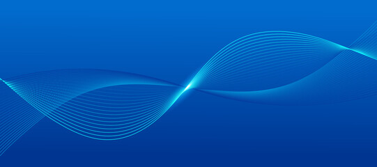 Abstract glowing wave lines on dark blue background. Dynamic wave pattern. Modern flowing wavy lines. Futuristic technology concept.