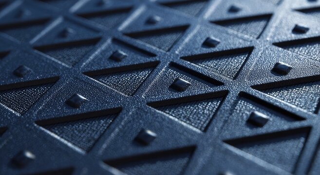 Close-up angled view of dark, textured surface featuring repeating triangular patterns