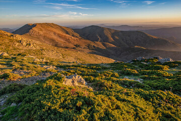 beautiful scenic view on summit mountain in Sardinia at sunset in the Gennargentu naational parkin Barbagia country