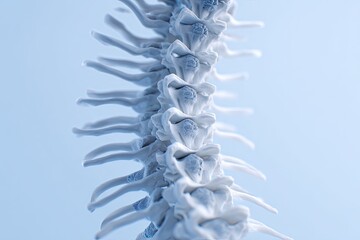 Rendered close-up of human spine, showing vertebrae and spinal processes