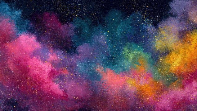A vibrant abstract explosion of colorful clouds with a dark background - Powered by Adobe