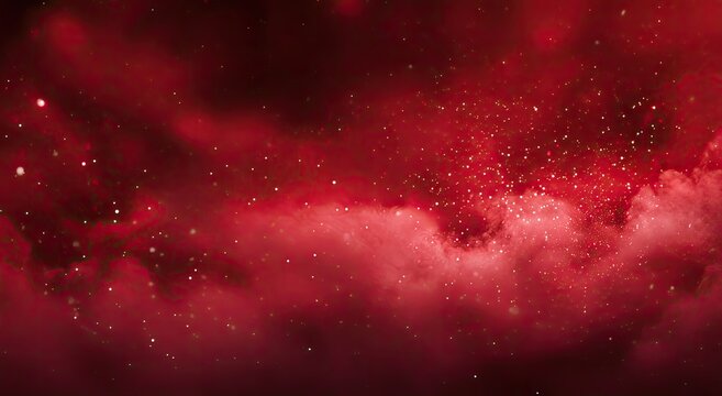 Abstract image featuring a vibrant red background with wisps of ethereal cloud-like formations