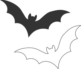 Minimal Black and White Bat Silhouette Illustration, Isolated on a White Background