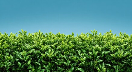 Obraz premium Lush green hedge against a bright blue sky, creating a simple, natural, and verdant scene