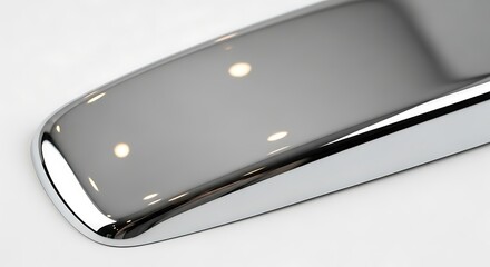 Closeup studio shot of a shiny chrome object with reflections on a white background
