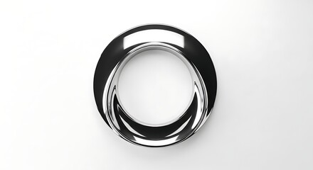 Abstract 3d render of a polished chrome torus shape, isolated on white background