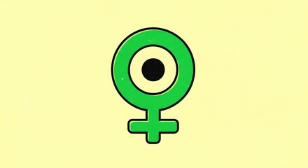 Green female symbol with black outline against a soft yellow background, abstract illustration.