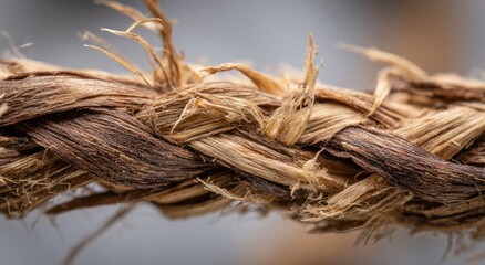 Close-up detail of a rough, braided rope, showcasing interwoven fibers and textures