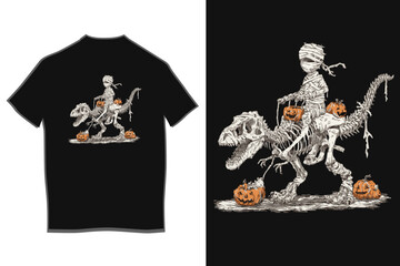 Spooky skeleton rider on a monster t-shirt design and mockup for halloween parties and themed events
