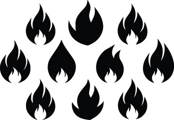 Vector art of collection of black flame icons