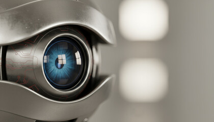 Photorealistic Close-Up of Robot Eye with Metallic Detail