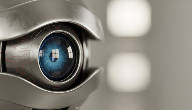Photorealistic Close-Up of Robot Eye with Metallic Detail