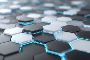 Obraz premium Hexagonal grid with glowing blue light hexagonal pattern