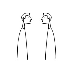 A minimalist doodle showcasing a disagreement between two men, symbolizing conflict or tension in a modern design.
