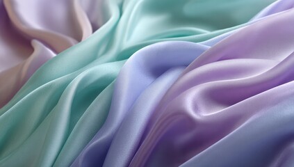 Close-up showing silky fabric in various pastel hues cascading over each other, creating soft folds
