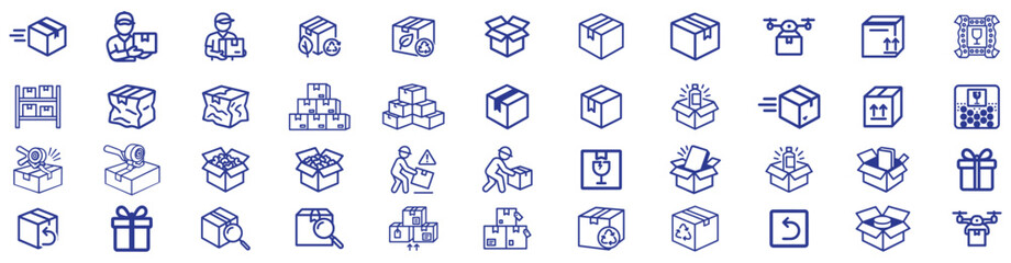 Bold Line Box & Packaging Icons .Delivery, Cargo, Shipping, Open & Closed Parcel Vector Set