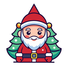Vector art of a cheerful santa claus illustration with a christmas tree backdrop, spreading holiday joy and festive cheer