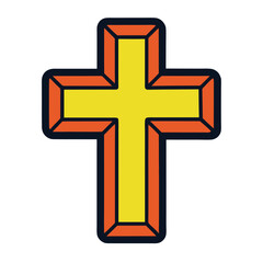 Fototapeta premium Illustration of a vibrant yellow and orange christian cross, , symbolizing faith, hope, and religious devotion