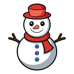 Illustration of a cheerful snowman with a red hat and scarf, , perfect for winter holiday themes and festive designs