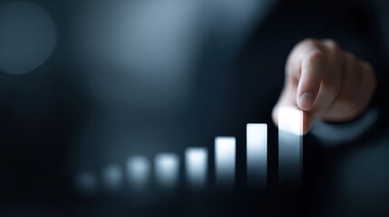 Businessman planning and visualizing growth, tracking key indicators to improve results. Development, progress, and business success theme