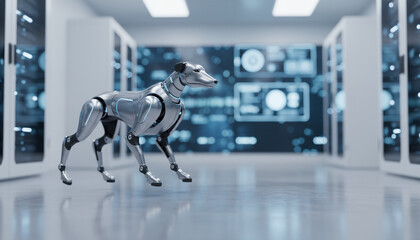 Sleek Robotic Dog in Modern Tech Lab
