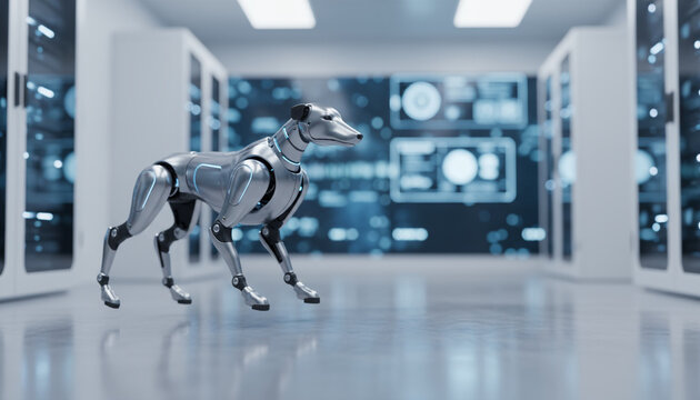 Sleek Robotic Dog in Modern Tech Lab
