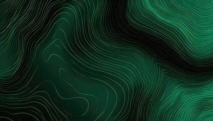 Abstract, undulating green lines weave across a dark gradient, forming a topographic design