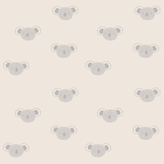 Minimalist koala face seamless pattern. Simple and cute Australian animal head background for a baby nursery. Scandinavian style illustration for modern fabric, wallpaper, or kids' textile print.
