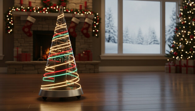 Rolling Robot Christmas Tree - Photorealistic Holiday Tech
