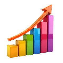 A vibrant, colorful bar graph with an upward trending orange arrow, set on a black background