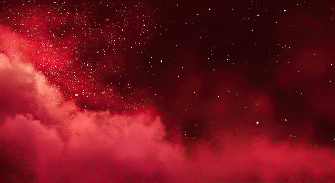Crimson sky with billowing, textured clouds and scattered bright stars. Celestial, dreamy, and abstract - Powered by Adobe