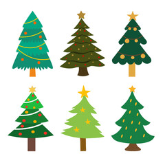 Set of Various Cartoon Christmas Trees