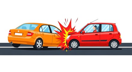 Obraz premium Car accident illustration of two vehicles crashing on the road