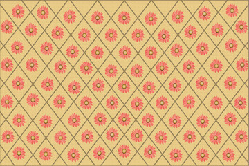 Modern Coral Floral Diamond Pattern. Seamless Vector Background. Pink geometric flower design. Elegant Wallpaper, fabric and packaging texture