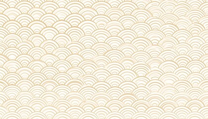 A seamless repeating pattern of gold-colored, overlapping curved lines on a white background, creating a visual texture