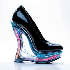 futuristic high heel shoes, wedge with neon lights