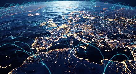 Global Network Connecting Cities and Continents with Light Trails