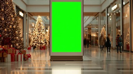 4k video of mall on Christmas with a green screen billboard for advertising and branding. Concept of Merry Christmas and New Year sale. - Powered by Adobe