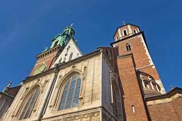 Close up view on the Wawel Cathedral in Wawel Castle, Krakow Poland