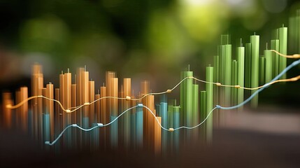 Colorful bar and line charts display data trends, blending orange, green, and blue hues in a well-lit outdoor setting