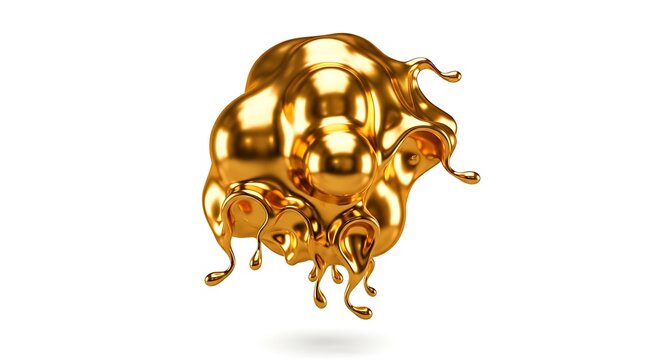 Abstract golden liquid splash forming an organic blob shape, isolated on white background